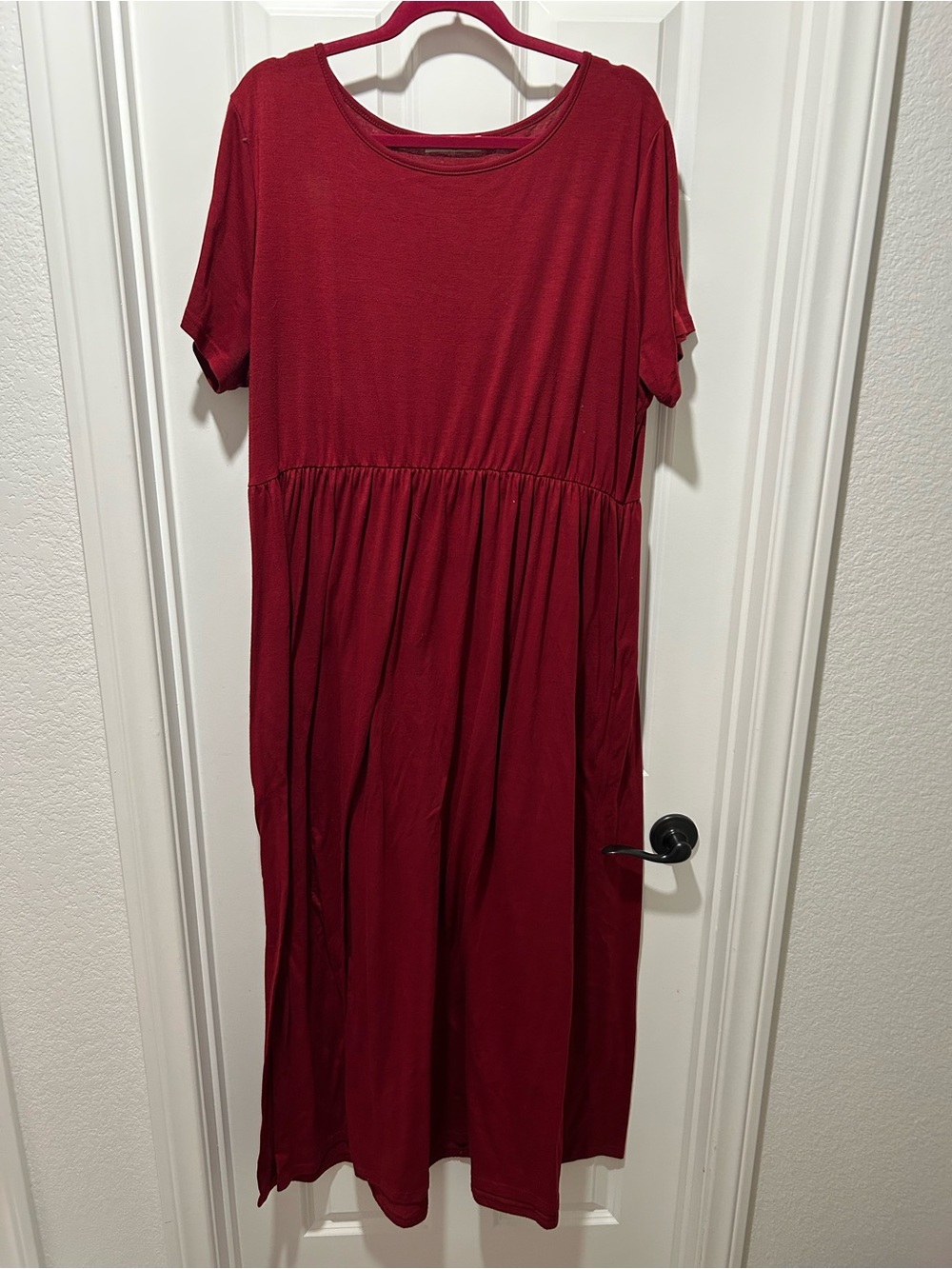 Women's Burgundy Maxi Dress with Gathered Waist